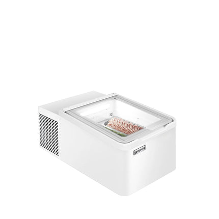 GGM Gastro Countertop Ice Cream Display Freezer - 460mm - Static cooling - for 2 x 5 litres Napoli pans - hinged glass lid - White
