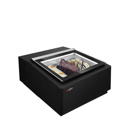 GGM Gastro Countertop Ice Cream Display Freezer - 670mm - Static cooling - for 3 x 5 litres Napoli pans - Black - hinged glass lid