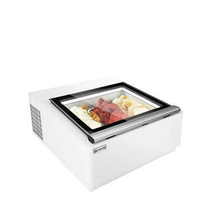 GGM Gastro Countertop Ice Cream Display Freezer - 670mm - Static cooling - for 3 x 5 litres Napoli pans - White - hinged glass lid