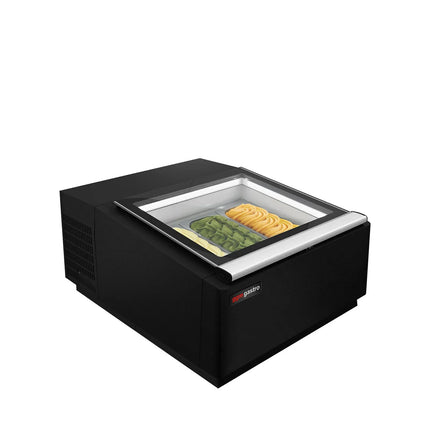 GGM Gastro Countertop Ice Cream Display Freezer - 670mm - Static cooling - for 3 x 5 litres Napoli pans - Black - hinged glass lid