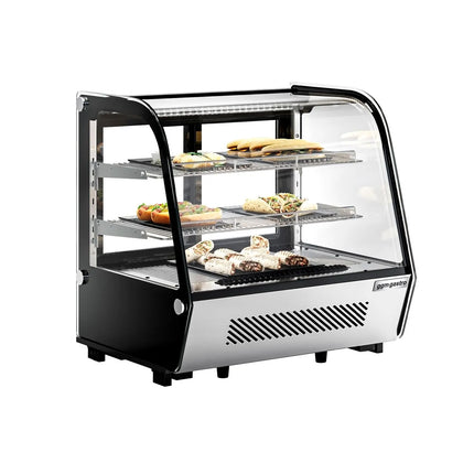 GGM Gastro Countertop refrigerated display case - 120L - 696mm - Double glazing - round - with 2 shelves - rear sliding glass doors