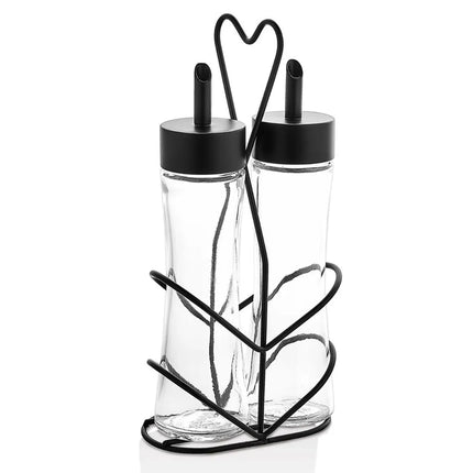 GGM Gastro Cruet Set - 2-piece - Stainless steel stand - Glass - oil & vinegar - Height: 250mm - with removable lids