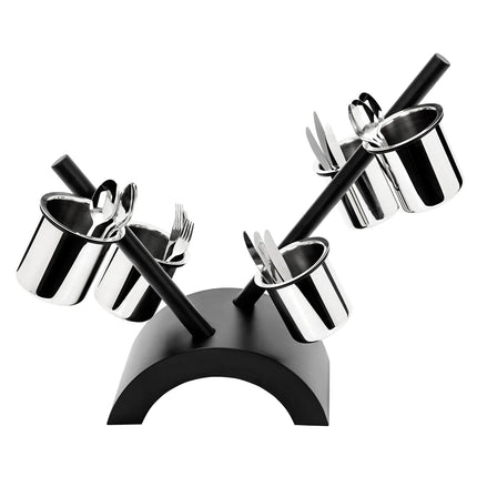 GGM Gastro Cutlery Cylinder Holder - 360x200mm - Height: 590mm - Stainless steel - incl. 5 stainless steel holders - removable cutlery container - Black