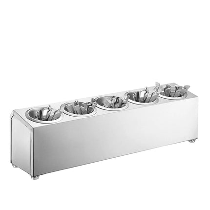 GGM Gastro Cutlery Cylinder Holder - 630x150mm - Height: 180mm - Stainless steel - for 5 cutlery holders