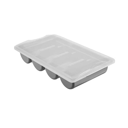 GGM Gastro Cutlery Tray - 537x301mm - Height: 120mm - Polypropylene (PP) - with 4 compartments - incl. lid - Grey