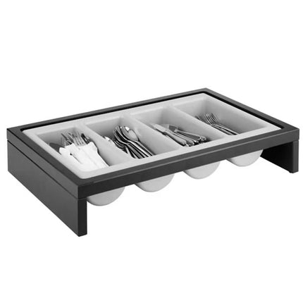 GGM Gastro Cutlery Tray BRIDGE - 575x370mm - Height: 120mm - Polypropylene (PP) - with 4 compartments - 2-piece set - removable cutlery container - Dark Brown/Grey