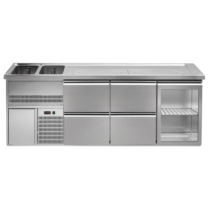 GGM Gastro Direct Draw Beer Dispenser / Kegerator 1 Glass Door + 4 Drawers PREMIUM – 2 sinks left - 2500×700 mm - 3 drip trays