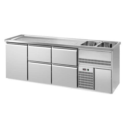 GGM Gastro Direct Draw Beer Dispenser / Kegerator PREMIUM – 1-Door – 2 Right Sinks, 4 Cooled Drawers – 2500×700 mm