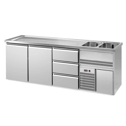 GGM Gastro Direct Draw Beer Dispenser / Kegerator PREMIUM – 2-Door – 2 Right Sinks, 3 Cooled Drawers – 2500×700 mm