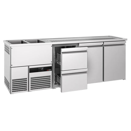 GGM Gastro Direct Draw Beer Dispenser / Kegerator PREMIUM - 2500x700mm - Double Solid Doors & 2 Drawers