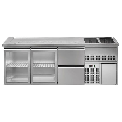 GGM Gastro Direct Draw Beer Dispenser / Kegerator PREMIUM – Glass Doors – Right 2-Sink – 2500×700 mm – 2 Cooled Drawers
