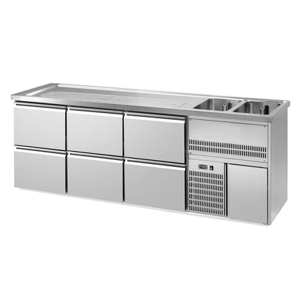 GGM Gastro Direct Draw Beer Dispenser / Kegerator PREMIUM – Right 2-Sink – 2500×700 mm – 6 Uncooled Drawers