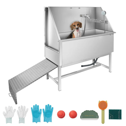 GGM Gastro Dog Bath - with Ramp, Taps and Mixers & perforated stainless steel base