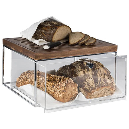 GGM Gastro Drawer Set (3-piece) - with Stand and Cutting Board - Metal, Wood, Acrylic - 354x325x200mm - Clear, Brown - consisting of metal stand, acrylic drawer & chopping board
