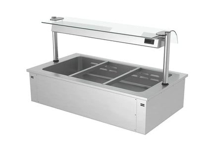 GGM Gastro Drop-in Bain Marie - 1000mm - 3x GN 1/1 - 200mm deep - 2,19 kW - with Glass Sneeze Guard