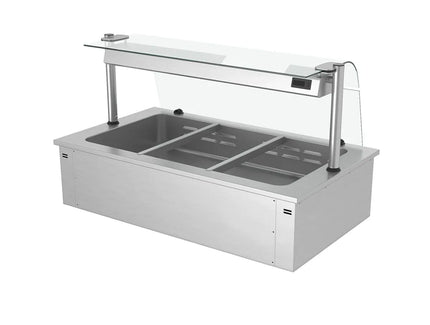 GGM Gastro Drop-in Bain Marie - 1135mm - 3x GN 1/1 - 150mm deep - Wet Heat - 2,19 kW - with Glass Sneeze Guard