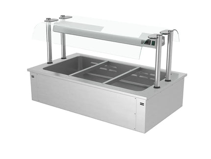 GGM Gastro Drop-in Bain Marie - 1135mm - 3x GN 1/1 - 200mm deep - Wet Heat - 2,59 kW - with Glass Sneeze Guard