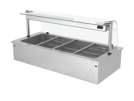 GGM Gastro Drop-in Bain Marie - 1500mm - 4x GN 1/1 - 150mm deep - 2,92 kW - with Glass Sneeze Guard