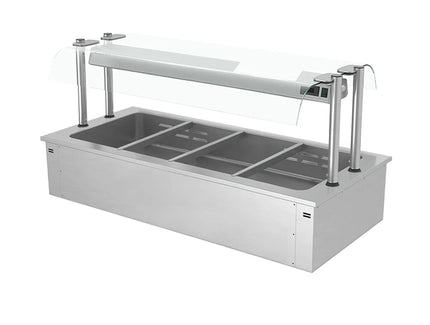 GGM Gastro Drop-in Bain Marie - 1500mm - 4x GN 1/1 - 200mm deep - 3,37 kW - with Glass Sneeze Guard