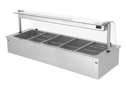 GGM Gastro Drop-in Bain Marie - 1785mm - 5x GN 1/1 - 150mm deep - Wet Heat - 3,65 kW - with Glass Sneeze Guard