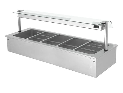 GGM Gastro Drop-in Bain Marie - 1785mm - 5x GN 1/1 - 200mm deep - 3,65 kW - with Glass Sneeze Guard