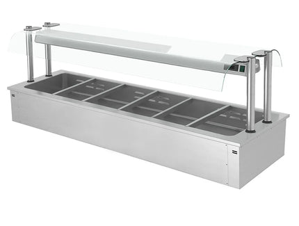 GGM Gastro Drop-in Bain Marie - 2100mm - 6x GN 1/1 - 200mm deep - Wet Heat - 4,83 kW - with Glass Sneeze Guard