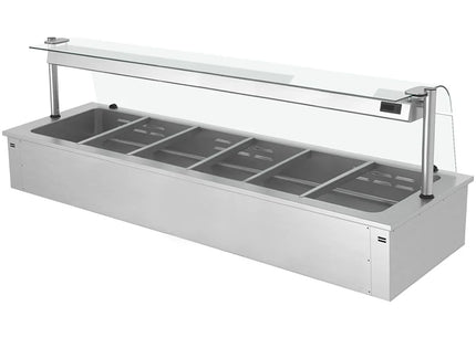 GGM Gastro Drop-in Bain Marie - 2110mm - 6x GN 1/1 - 150mm deep - 4,38 kW - with Glass Sneeze Guard