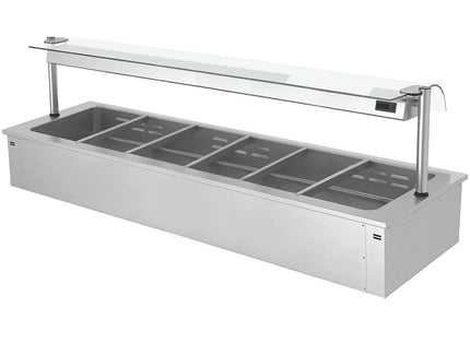 GGM Gastro Drop-in Bain Marie - 2110mm - 6x GN 1/1 - 200mm deep - 4,38 kW - with Glass Sneeze Guard