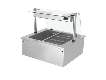 GGM Gastro Drop-in Bain Marie - 800mm - 2x GN 1/1 - 150mm deep - 1,46 kW - with Glass Sneeze Guard