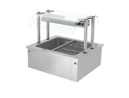 GGM Gastro Drop-in Bain Marie - 800mm - 2x GN 1/1 - 200mm deep - 1,71 kW - with Glass Sneeze Guard