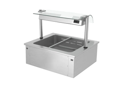 GGM Gastro Drop-in Bain Marie - 800mm - 2x GN 1/1 - 200mm deep - Wet Heat - 1,46 kW - with Glass Sneeze Guard