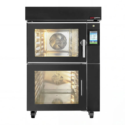 GGM Gastro Electric Commercial Bakery Convection Oven with Steam Injection - Touchscreen Controls - 1 Baking Chambers - 5x 600x400mm (EN 60x40) - Black - with Prover Cabinet - without Trays
