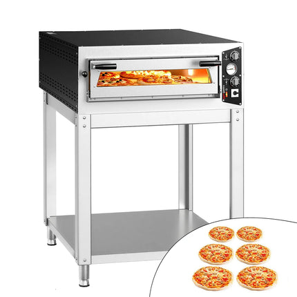 GGM Gastro Electric Deck Pizza Oven - Single Deck - Refractory Stone Deck - 6 - Ø 35cm (35.1 cm) - Mechanical Controls - up to 450°C - incl. Base frame