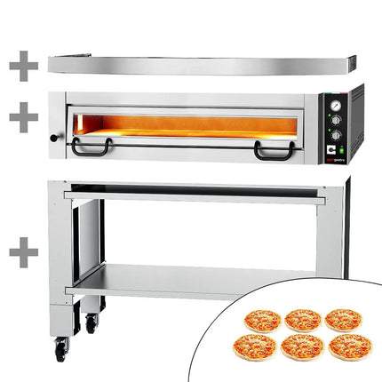 GGM Gastro Electric Deck Pizza Oven - Single Deck - Refractory Stone Deck - 6 x Ø 34cm (34 cm) - 230V 3 Phase - Mechanical Controls - up to 450°C - incl. Hood & Base frame