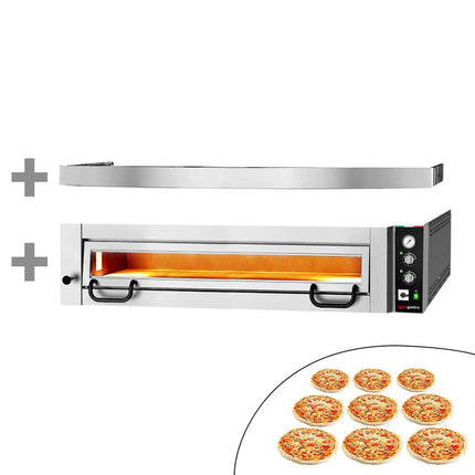 GGM Gastro Electric Deck Pizza Oven - Single Deck - Refractory Stone Deck - 9 x Ø 34cm (34 cm) - 230V 3 Phase - Mechanical Controls - incl. Hood