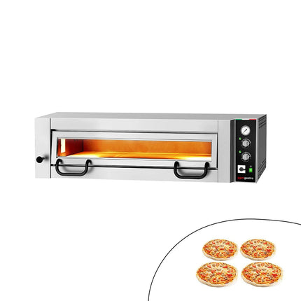 GGM Gastro Electric Deck Pizza Oven - Single Deck - Refractory Stone Deck - 4 x Ø 34cm (34 cm) - 230V 3 Phase - Mechanical Controls