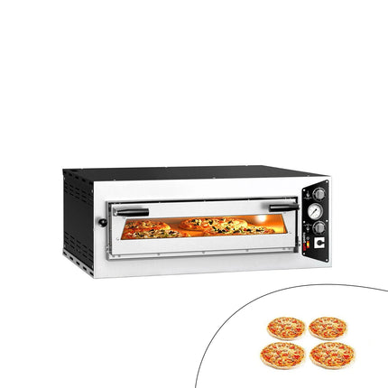 GGM Gastro Electric Deck Pizza Oven - Single Deck - Refractory Stone Deck - 4 x Ø 35cm (35.1 cm) - 230V 3 Phase - Mechanical Controls - up to 450°C