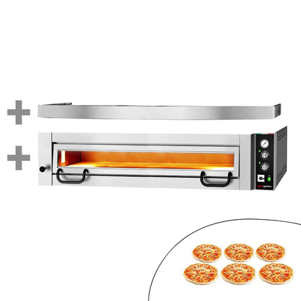 GGM Gastro Electric Deck Pizza Oven - Single Deck - Refractory Stone Deck - 6 x Ø 34cm (34 cm) - Mechanical Controls - up to 450°C - incl. Hood