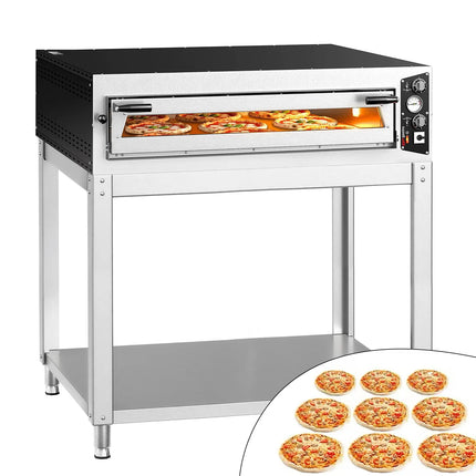 GGM Gastro Electric Deck Pizza Oven - Single Deck - Refractory Stone Deck - 9 x Ø 34cm (34 cm) - 230V 3 Phase - Mechanical Controls - up to 450°C - incl. Base frame