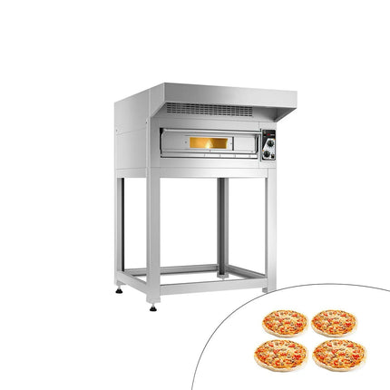 GGM Gastro Electric Deck Pizza Oven - Single Deck - Refractory Stone Deck - 4 x Ø 35cm (35.1 cm) - Mechanical Controls - up to 400°C - incl. Stainless steel hood & Base frame
