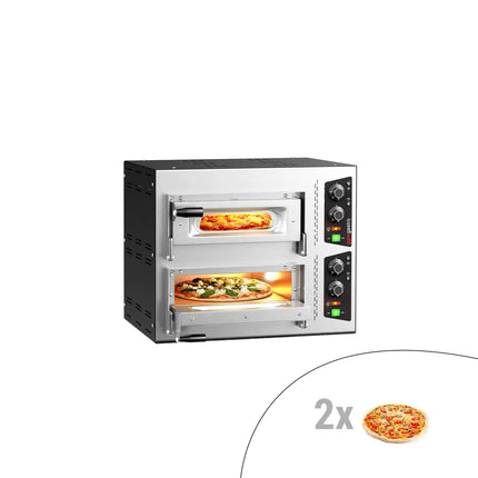 GGM Gastro Electric Deck Pizza Oven - Twin Deck - Refractory Stone Deck - 1+1 - Ø 35cm (35.1 cm) - 230V Single Phase | Hardwired - Mechanical Controls - up to 450°C