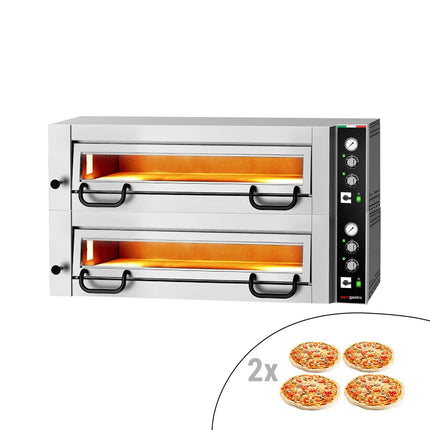 GGM Gastro Electric Deck Pizza Oven - Twin Deck - Refractory Stone Deck - 4+4 x Ø 34cm (33 cm) - Mechanical Controls