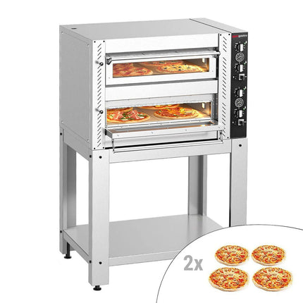 GGM Gastro Electric Deck Pizza Oven - Twin Deck - Refractory Stone Deck - 4+4 - Ø 34cm (34 cm) - Mechanical Controls - incl. Base frame