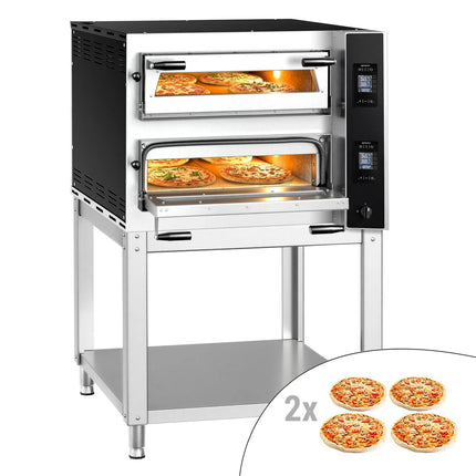 GGM Gastro Electric Deck Pizza Oven - Twin Deck - Refractory Stone Deck - 4+4 - Ø 35cm (35.1 cm) - 230V 3 Phase - Touchscreen Controls - up to 400°C - incl. Base frame