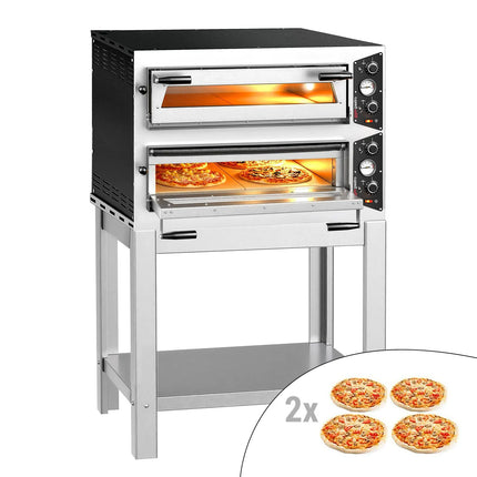 GGM Gastro Electric Deck Pizza Oven - Twin Deck - Refractory Stone Deck - 4+4 - Ø 30cm (30.5 cm) - incl. Base frame