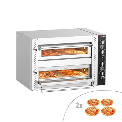 GGM Gastro Electric Deck Pizza Oven - Twin Deck - Refractory Stone Deck - 4+4 - Ø 34cm (34 cm) - Mechanical Controls - up to 450°C