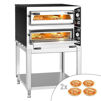 GGM Gastro Electric Deck Pizza Oven - Twin Deck - Refractory Stone Deck - 4+4 - Ø 35cm (35.1 cm) - Mechanical Controls - up to 450°C - incl. Base frame