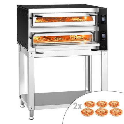 GGM Gastro Electric Deck Pizza Oven - Twin Deck - Refractory Stone Deck - 6+6 - Ø 35cm (35.1 cm) - Digital Controls - up to 400°C - incl. Base frame