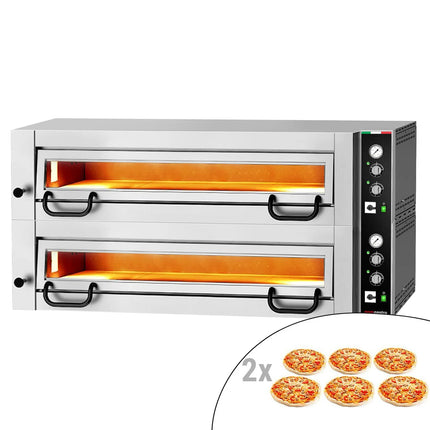 GGM Gastro Electric Deck Pizza Oven - Twin Deck - Refractory Stone Deck - 6+6 - Ø 34cm (34 cm) - Mechanical Controls - up to 450°C