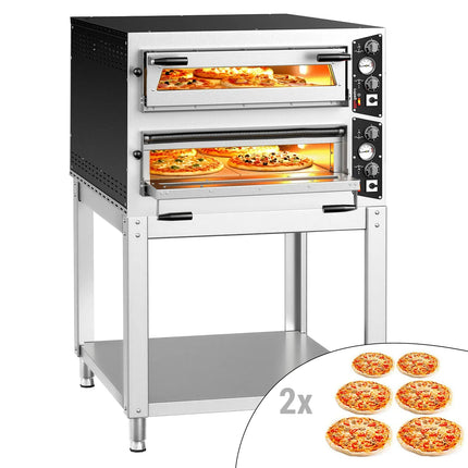GGM Gastro Electric Deck Pizza Oven - Twin Deck - Refractory Stone Deck - 6+6 - Ø 35cm (35.1 cm) - Mechanical Controls - up to 450°C - incl. Base frame